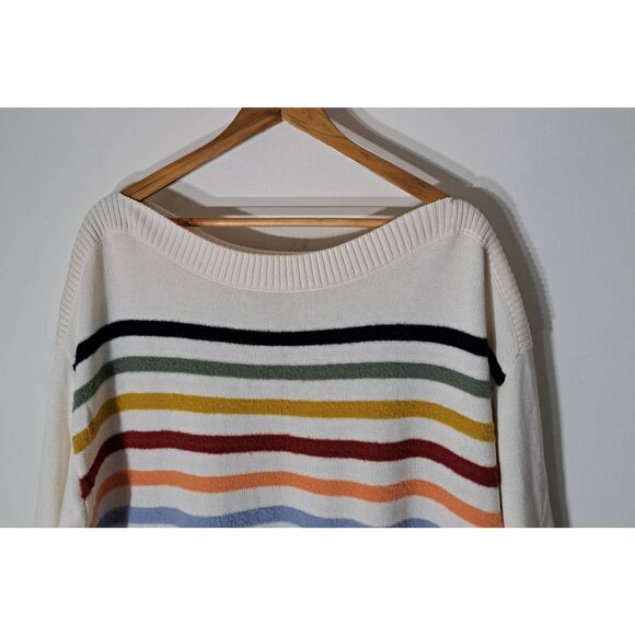 Ann Taylor loft womens 2xl boat neck stripe sweater slouchy red green cream - Picture 3 of 8
